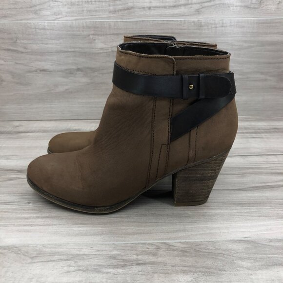 Franco Sarto Ankle Boots Womens 8M Dotty Brown Leather Zip Booties - Picture 1 of 11